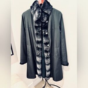 Blue Duck reversible real fur and nylon weather resistant swing coat - black